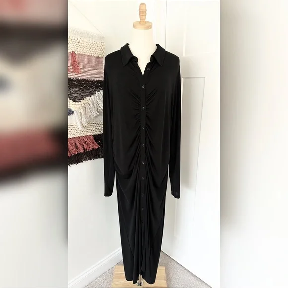 Good American Good Touch Button Front Ruched Midi Dress Black Size 3XL - Picture 3 of 12